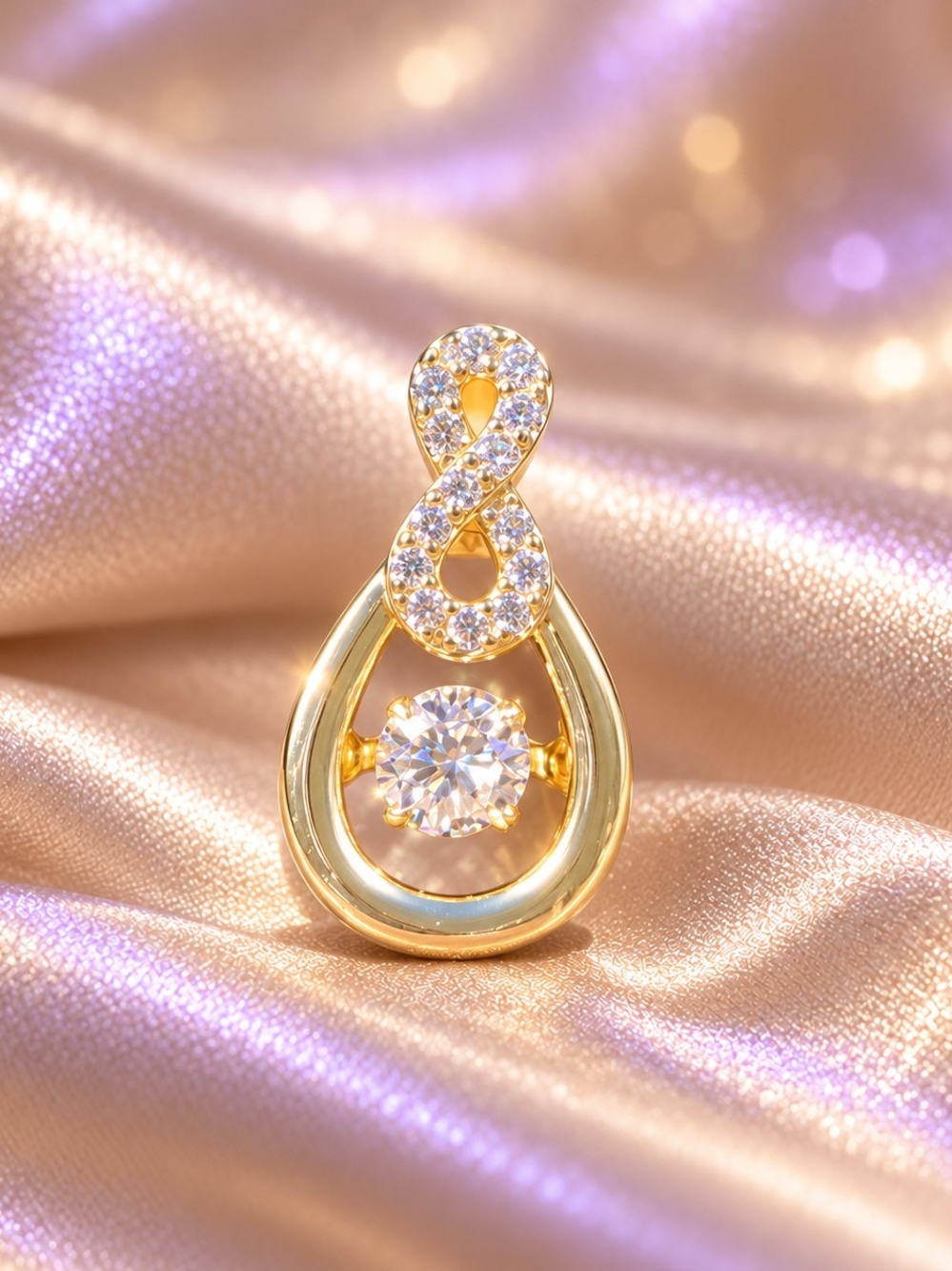 925 Sterling Silver - 14k Gold Vermeil Moissanite Infinity Teardrop Pendant